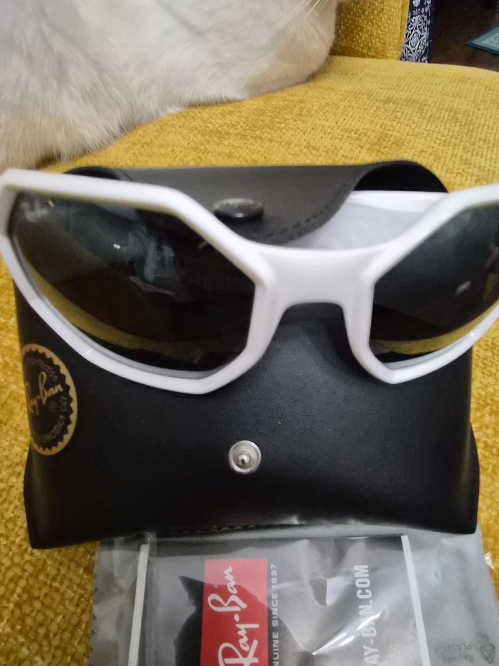 Ray-Ban Womens White Frame Black Lens Sport Sunglasses - Bold Wrap Style